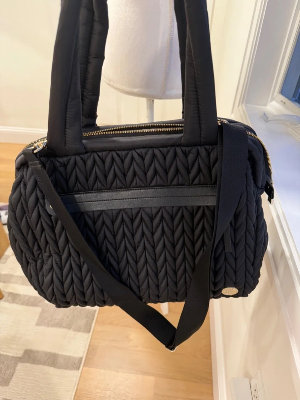 Happ Brand Paige Carryall Diaper Bag - Black Herringbone Quilted